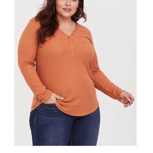 Torrid Henley Waffle Knit Long Sleeve Tee 4X V neck Shirt Orange